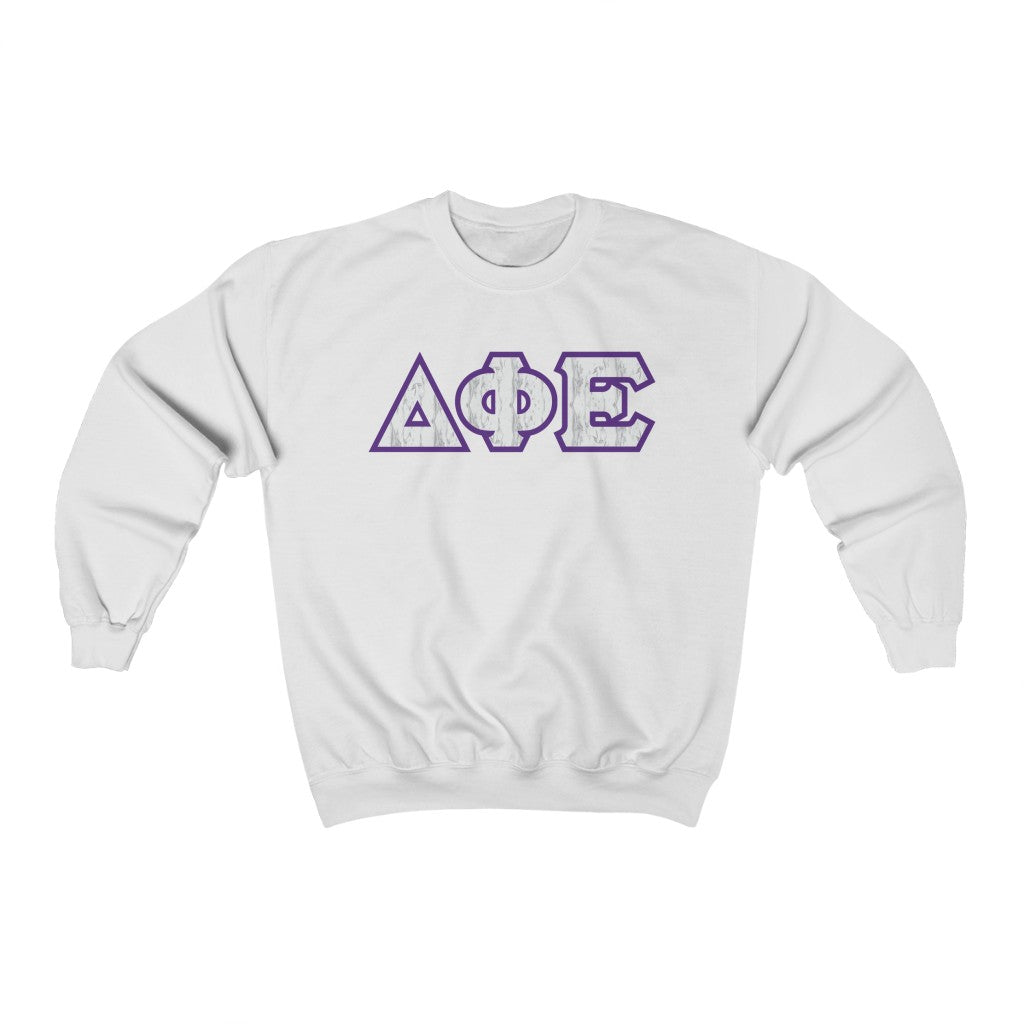 Delta Phi Epsilon Printed Letters | Marble with Purple Border Crewneck