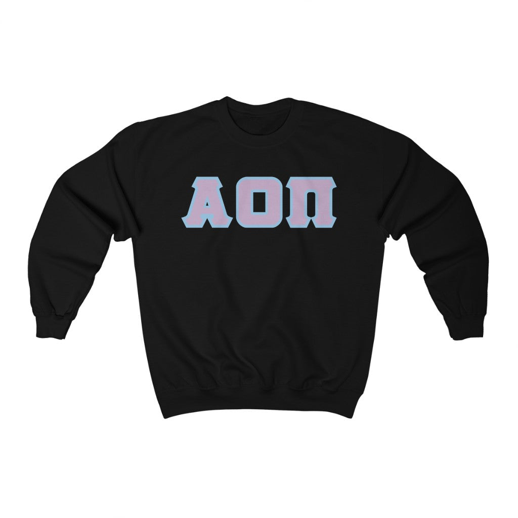 Alpha Omicron Pi Printed Letters | Lavender with L Blue Border Crewneck