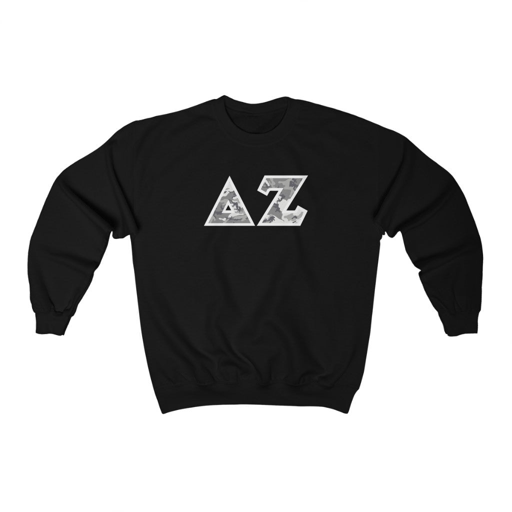 Delta Zeta Printed Letters | Winter Camo Crewneck