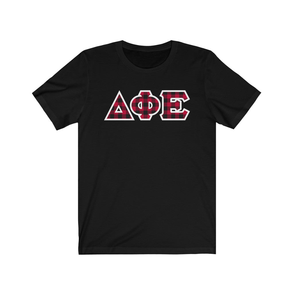 Delta Phi Epsilon Printed Letters | Buffalo Plaid T-Shirt