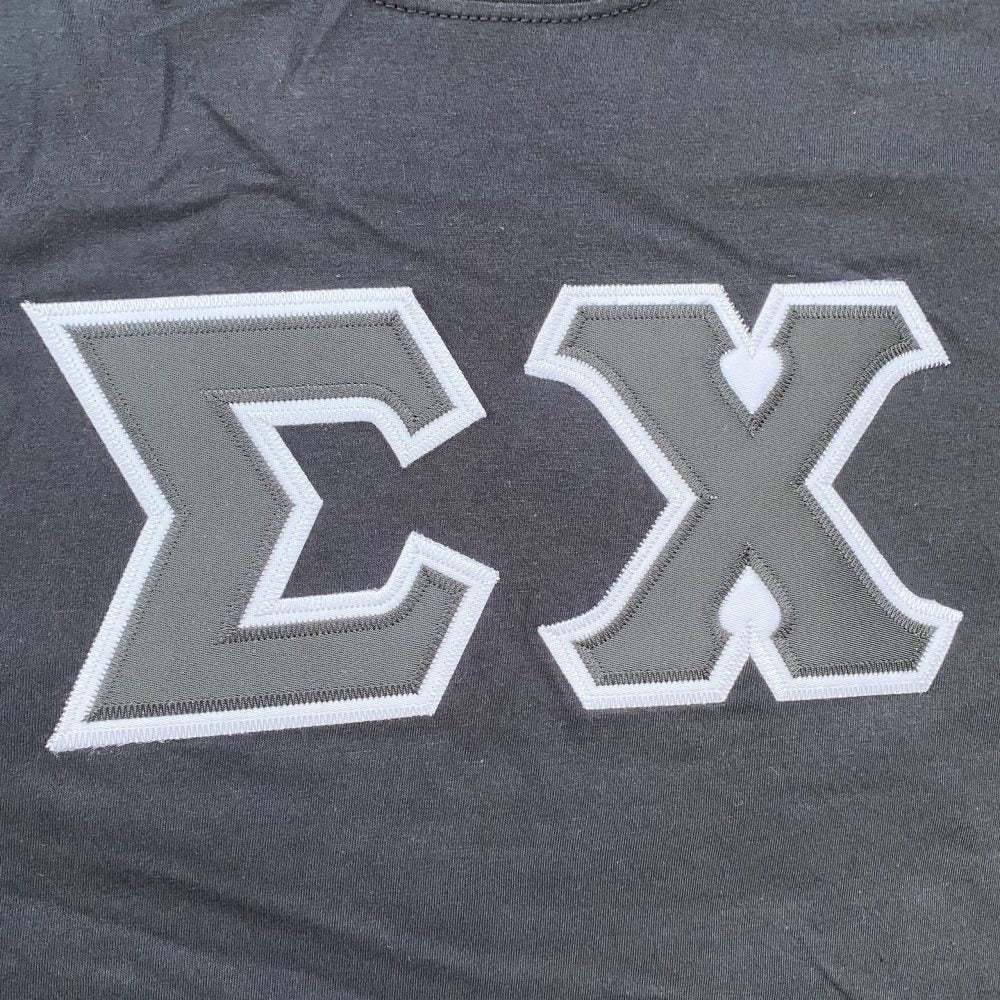 Sigma Chi Stitched Letter T-Shirt | Black | Black with White Border