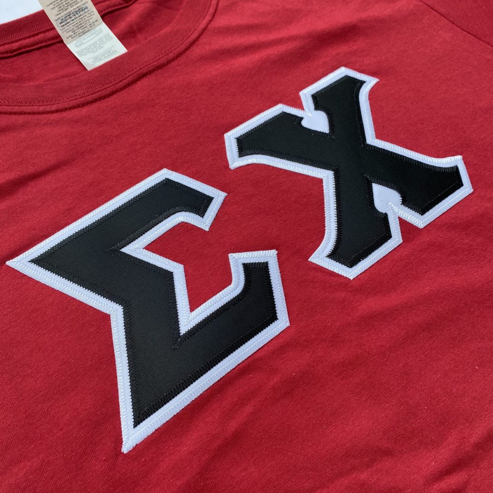 Sigma Chi Stitched Letter T-Shirt | Cardinal Red | Black with White Border