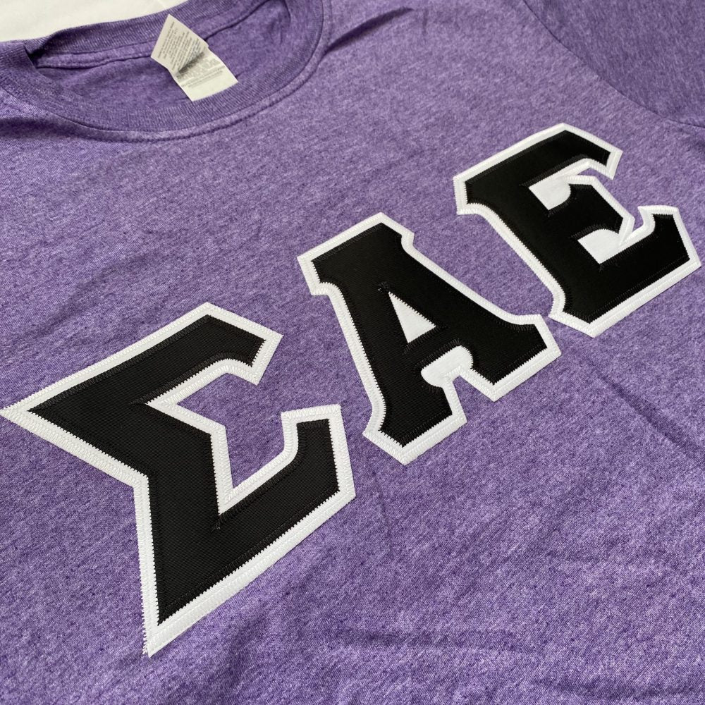 Sigma Alpha Epsilon Stitched Letter T-Shirt | Heather Purple | Black with White Border