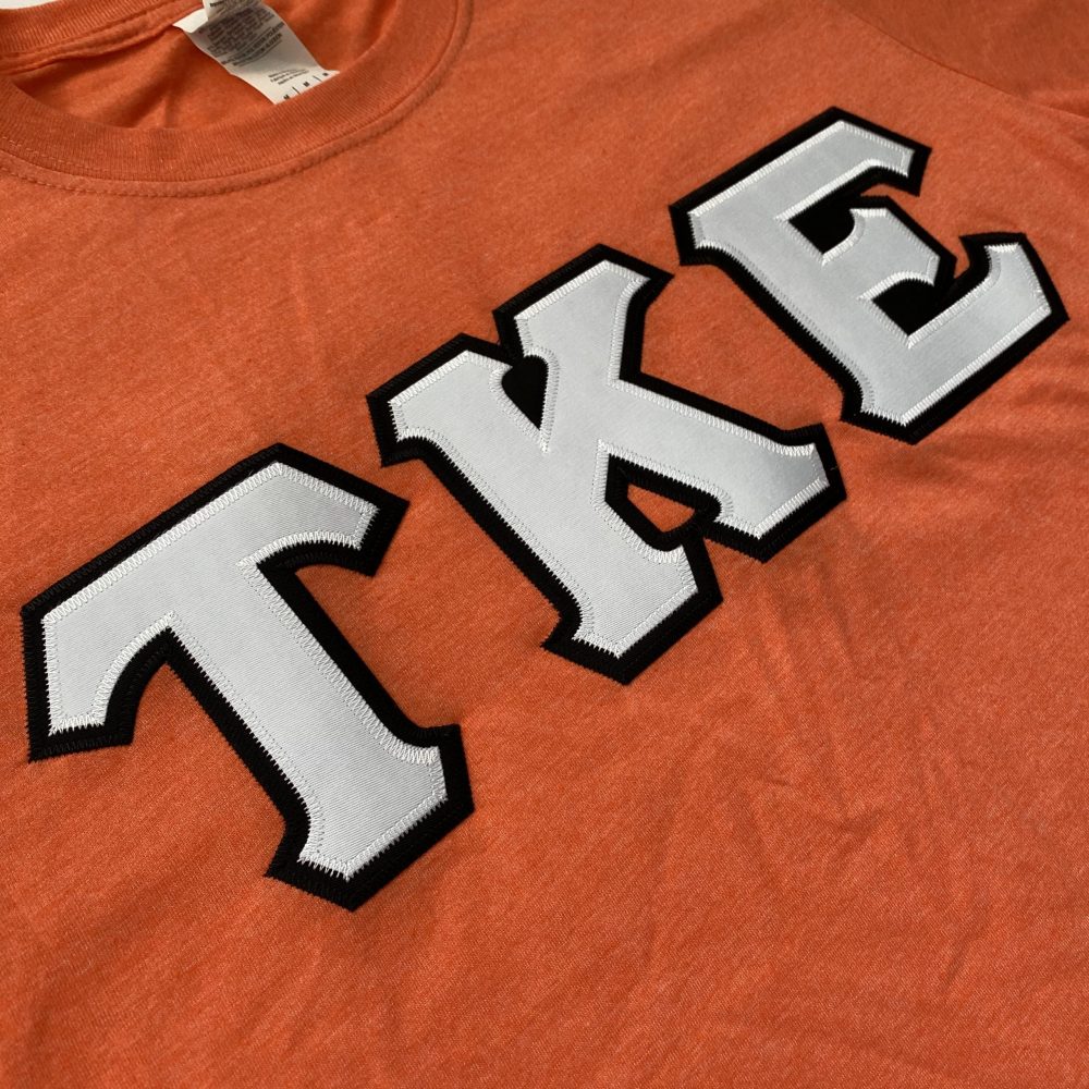 Tau Kappa Epsilon Stitched Letter T-Shirt | Heather Orange | White with Black Border