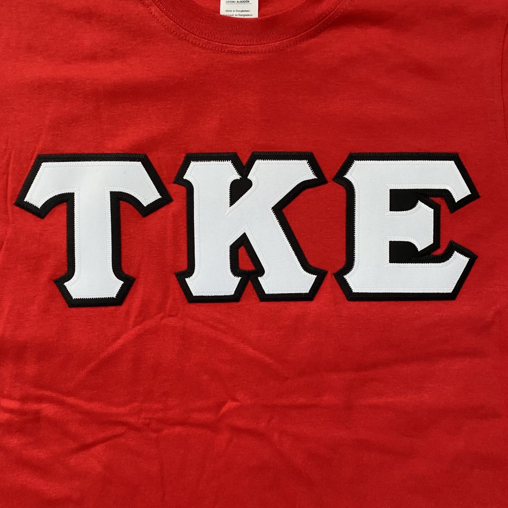 Tau Kappa Epsilon Stitched Letter T-Shirt | Red | White with Black Border