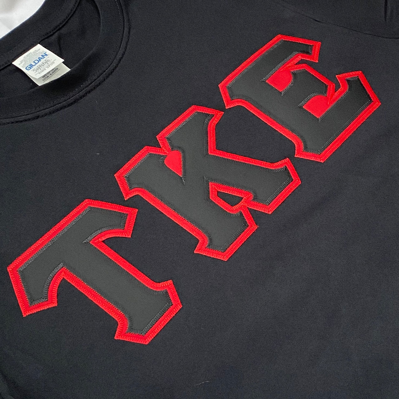 Tau Kappa Epsilon Stitched Letter T-Shirt | Black | Black with Red Border