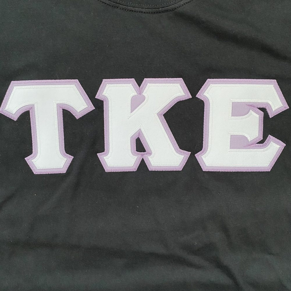 Tau Kappa Epsilon Stitched Letter T-Shirt | Black | White with Lilac Border