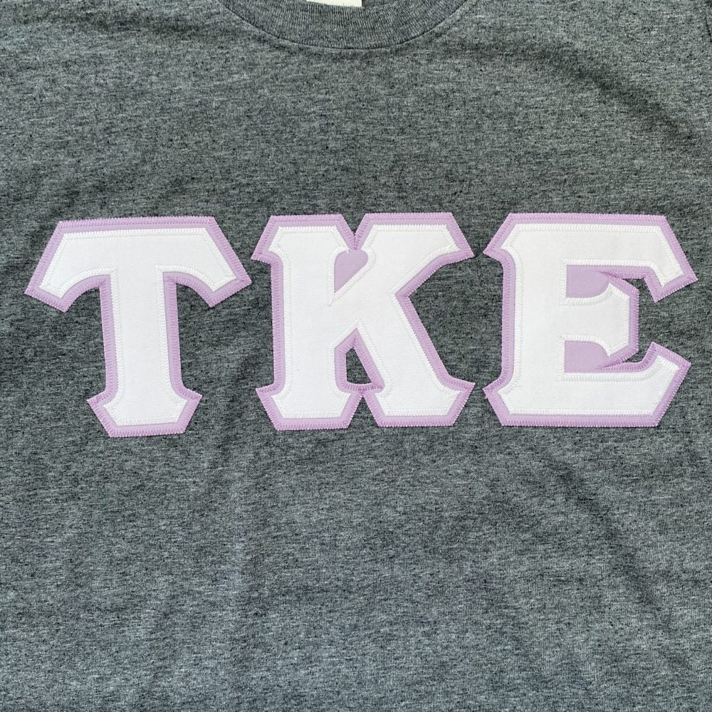 Tau Kappa Epsilon Stitched Letter T-Shirt | Dark Heather | White with Lilac Border