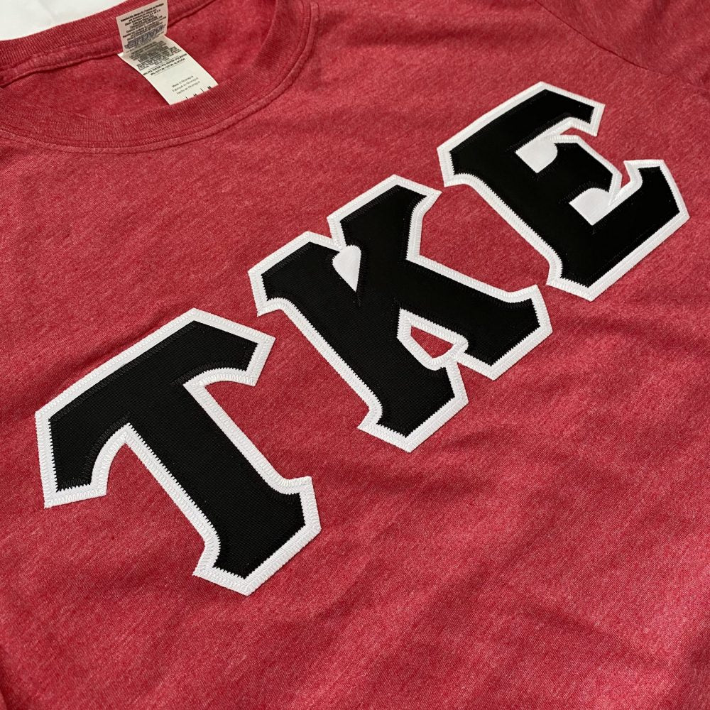 Tau Kappa Epsilon Stitched Letter T-Shirt | Heather Red | Black with White Border