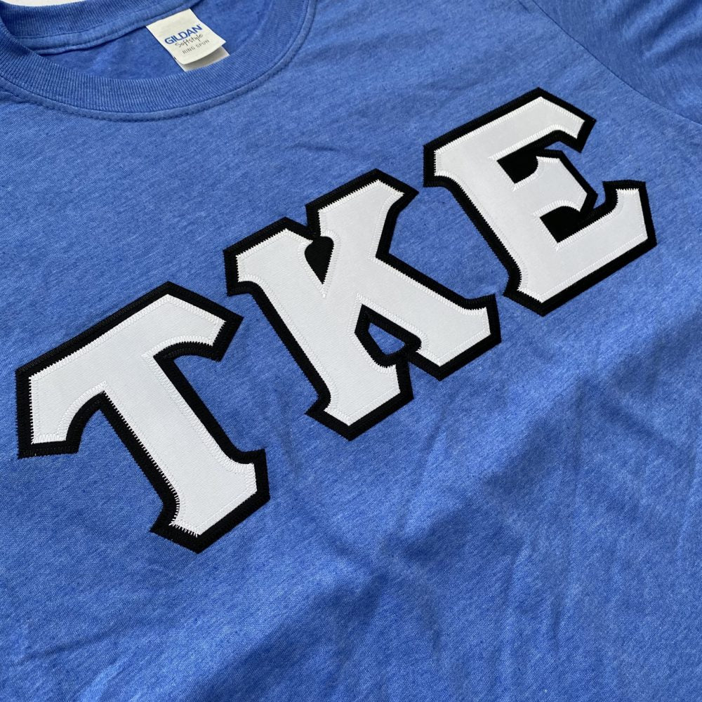 Tau Kappa Epsilon Stitched Letter T-Shirt | Heather Royal | White with Black Border