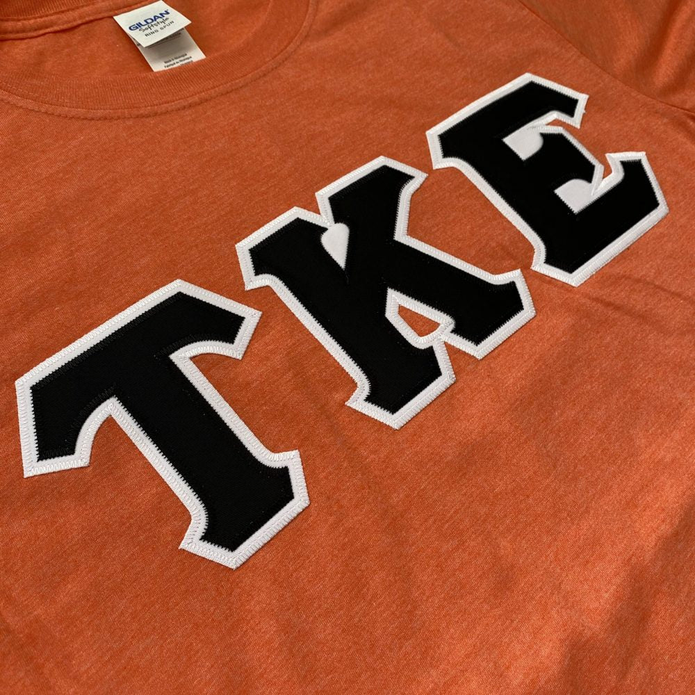 Tau Kappa Epsilon Stitched Letter T-Shirt | Heather Orange | Black with White Border