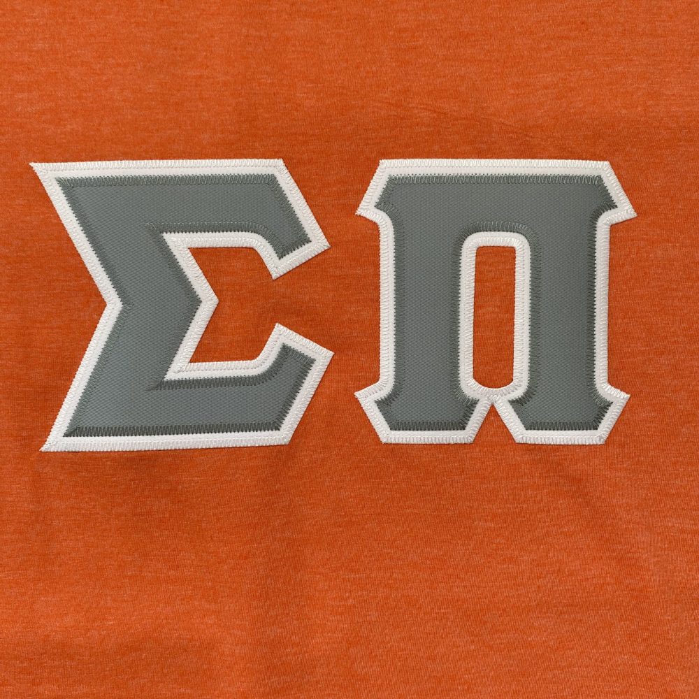 Sigma Pi Stitched Letter T-Shirt | Heather Orange| Gray Letters with White Border