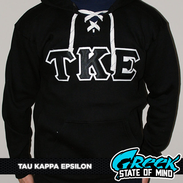 Tau Kappa Epsilon Stitched Letter Hockey Hoodie | Black | Black with White Border