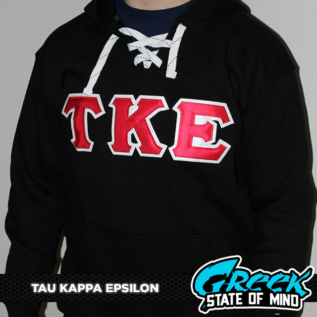 Tau Kappa Epsilon Stitched Letter Hockey Hoodie | Black | Red with White Border