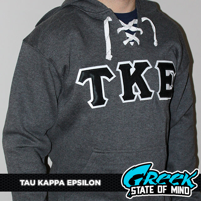 Tau Kappa Epsilon Stitched Letter Hockey Hoodie | Charcoal | Black with White Border